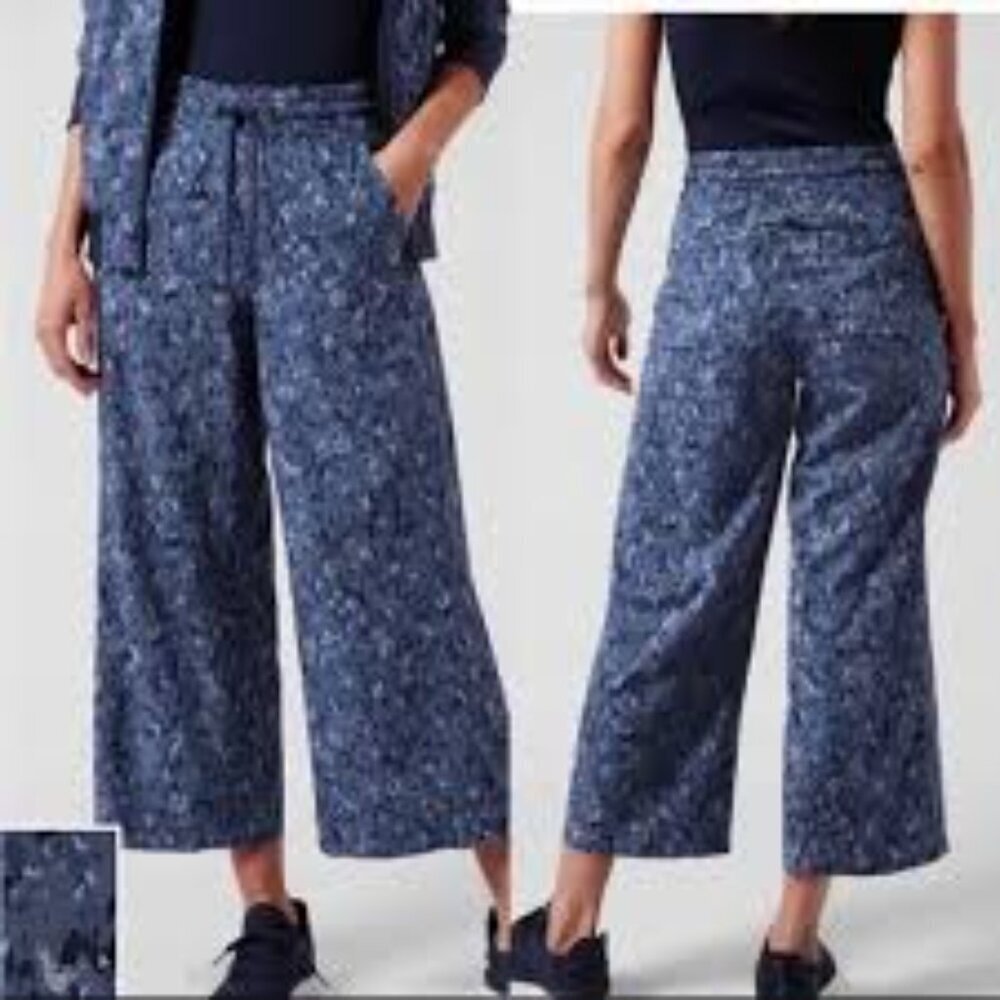 Athleta Avenue Wide Leg Crop Pant Allure Navy Spotted Print Women's Size 4P